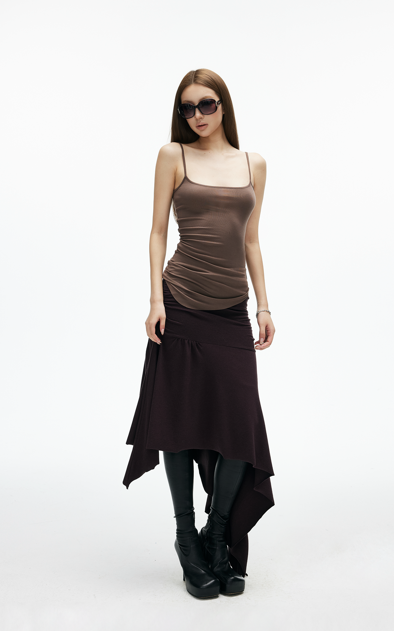 IAMXIAA 니트 레이어드 긴팔 &amp; 캐미솔 투피스 세트