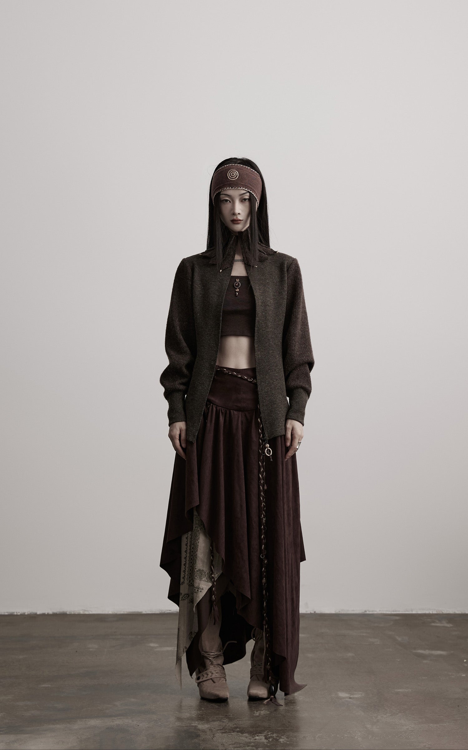 DOINDULGE Layered Asymmetric Skirt with Braided Rope Detail