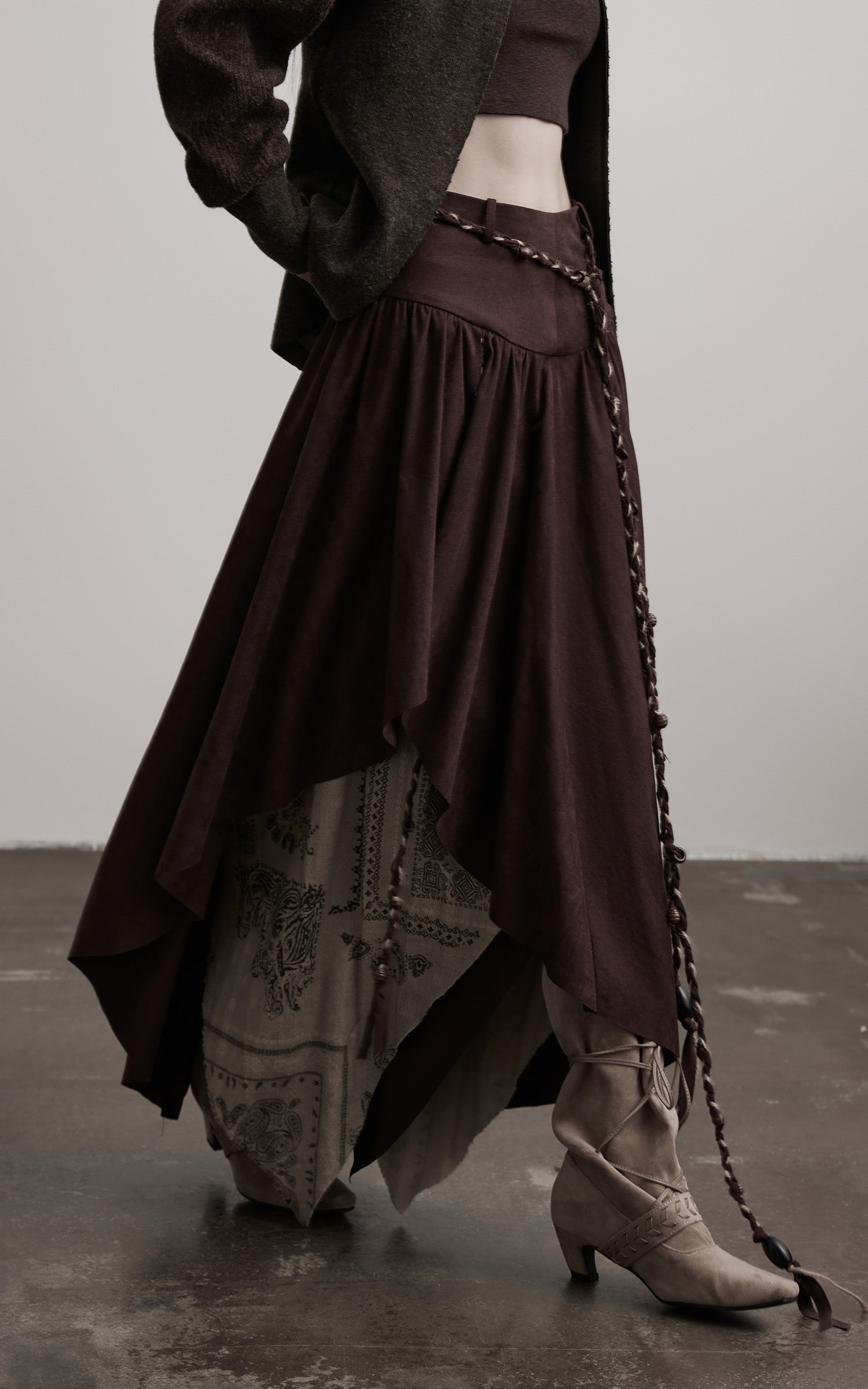 DOINDULGE Layered Asymmetric Skirt with Braided Rope Detail