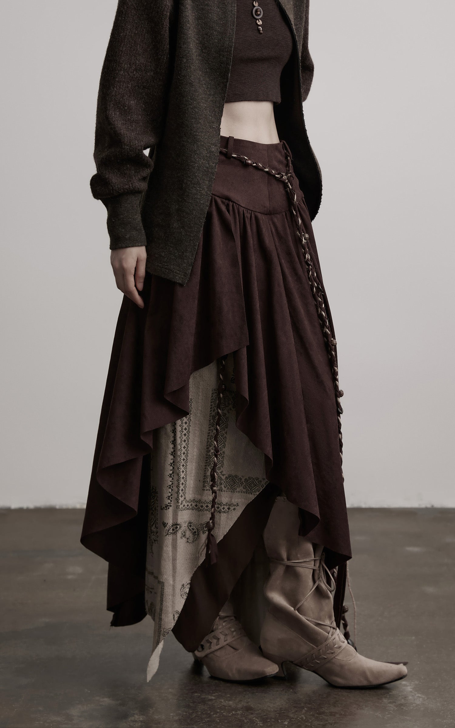 DOINDULGE Layered Asymmetric Skirt with Braided Rope Detail