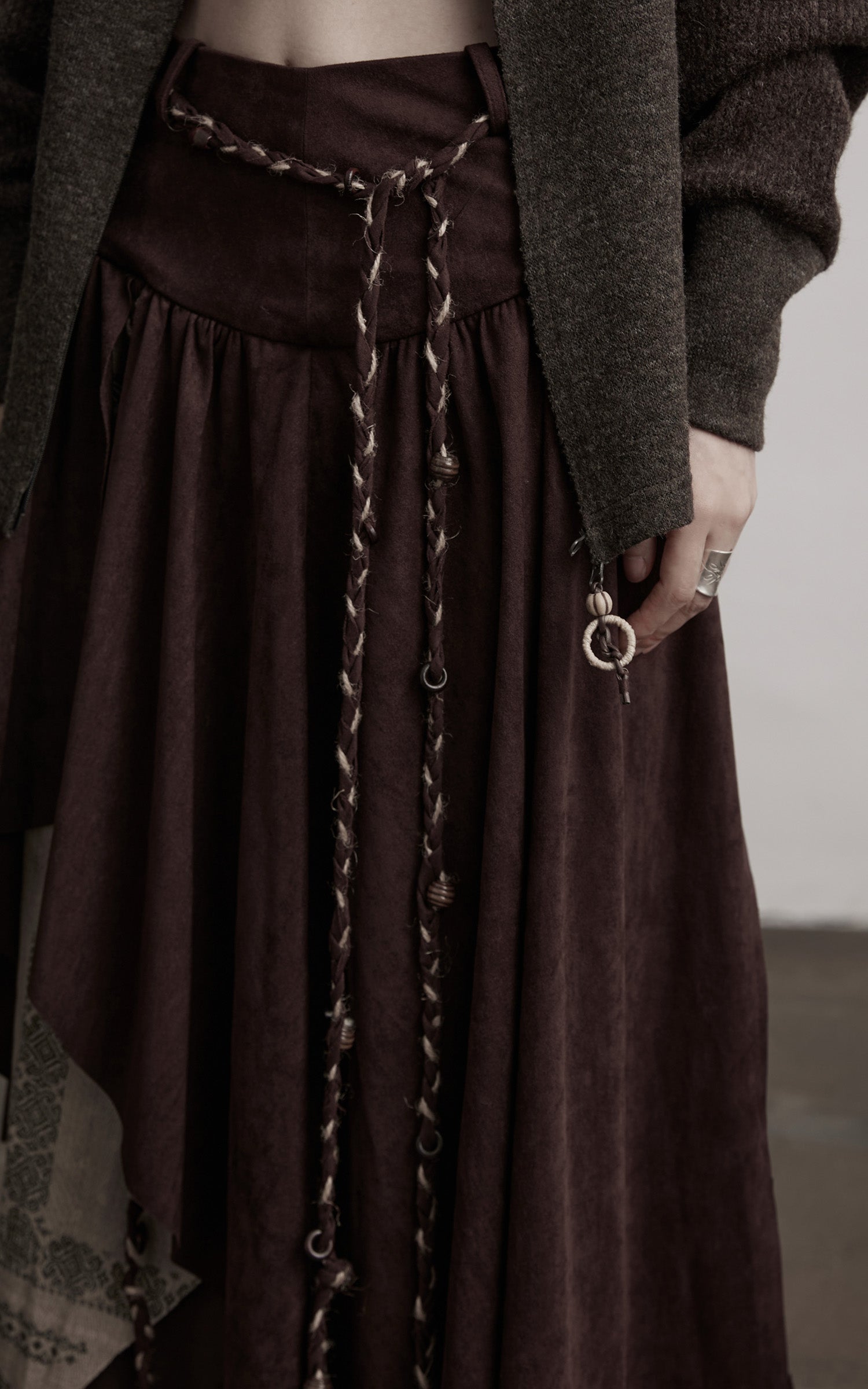 DOINDULGE Layered Asymmetric Skirt with Braided Rope Detail