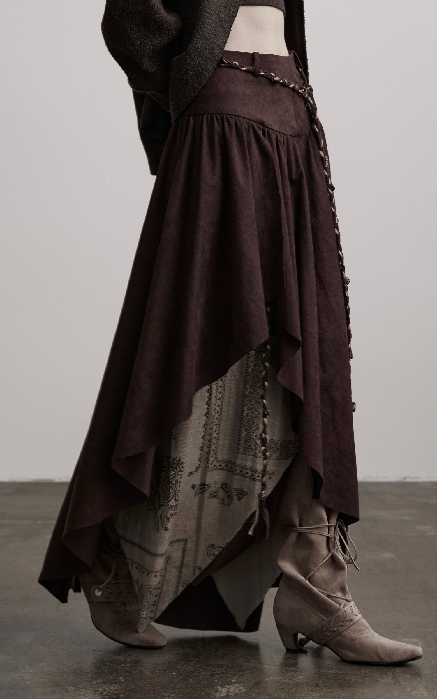 DOINDULGE Layered Asymmetric Skirt with Braided Rope Detail