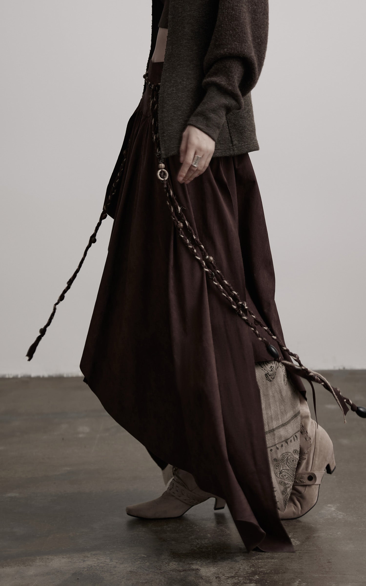 DOINDULGE Layered Asymmetric Skirt with Braided Rope Detail