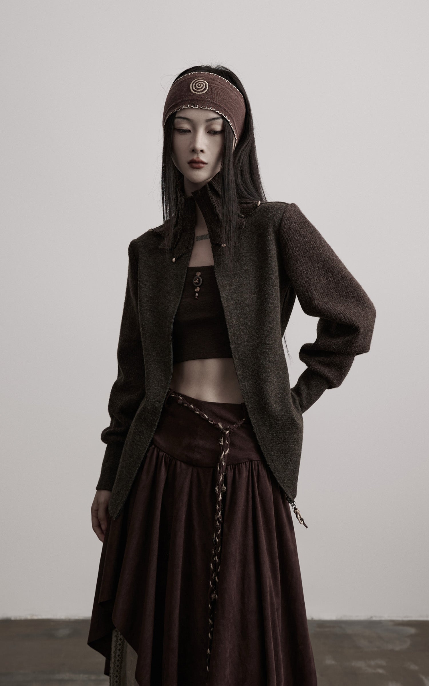DOINDULGE Structured Wool Jacket with Raw-Edge Collar Detail