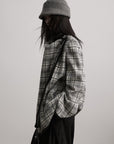 DOINDULGE Structured Fleece-Lined Plaid Jacket with Asymmetric Drape and Braided Closure
