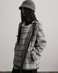 DOINDULGE Structured Fleece-Lined Plaid Jacket with Asymmetric Drape and Braided Closure
