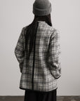 DOINDULGE Structured Fleece-Lined Plaid Jacket with Asymmetric Drape and Braided Closure