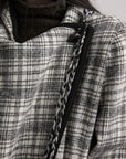 DOINDULGE Structured Fleece-Lined Plaid Jacket with Asymmetric Drape and Braided Closure