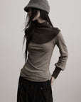 DOINDULGE Contrast-Panel Structured Long Sleeve Top