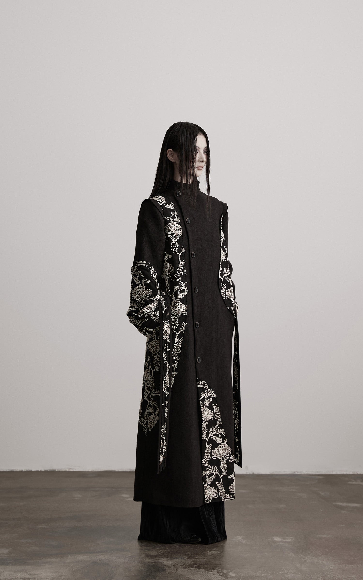 DOINDULGE Embroidered Asymmetric Long Coat