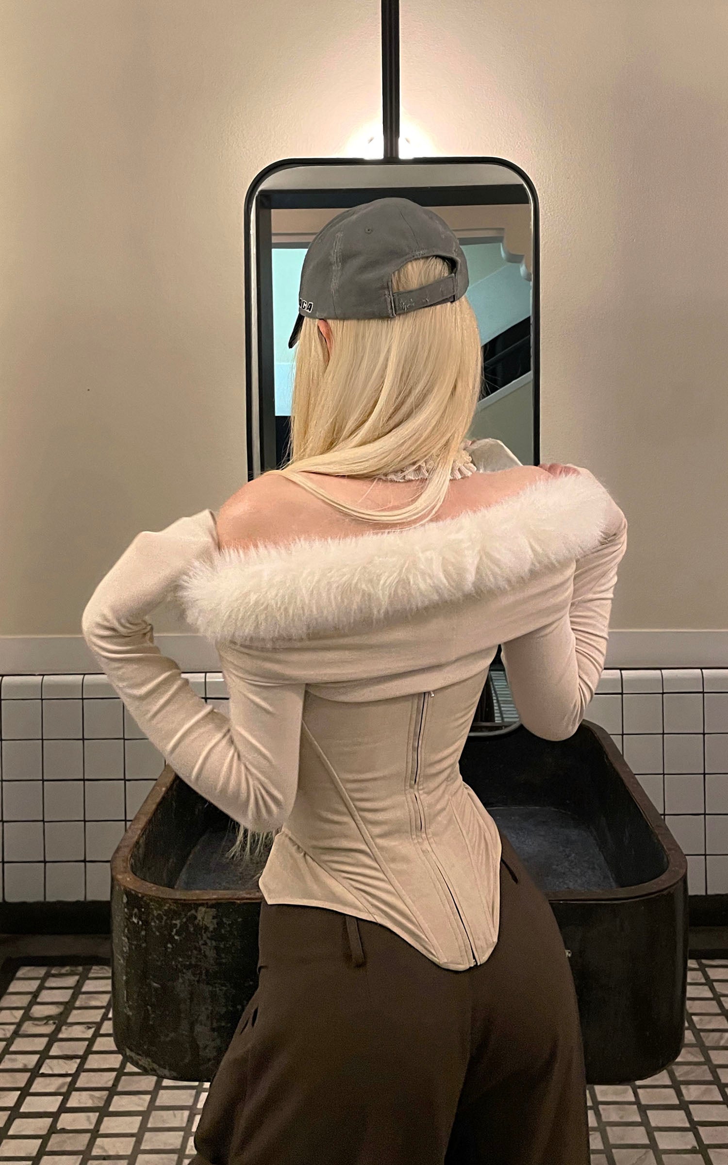 Rase le sol Off-Shoulder Sweater Top with Faux Fur Trim and Sculpted Waist