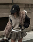 WARDEN EDGE Faux Fur Trim Cropped Bomber Jacket