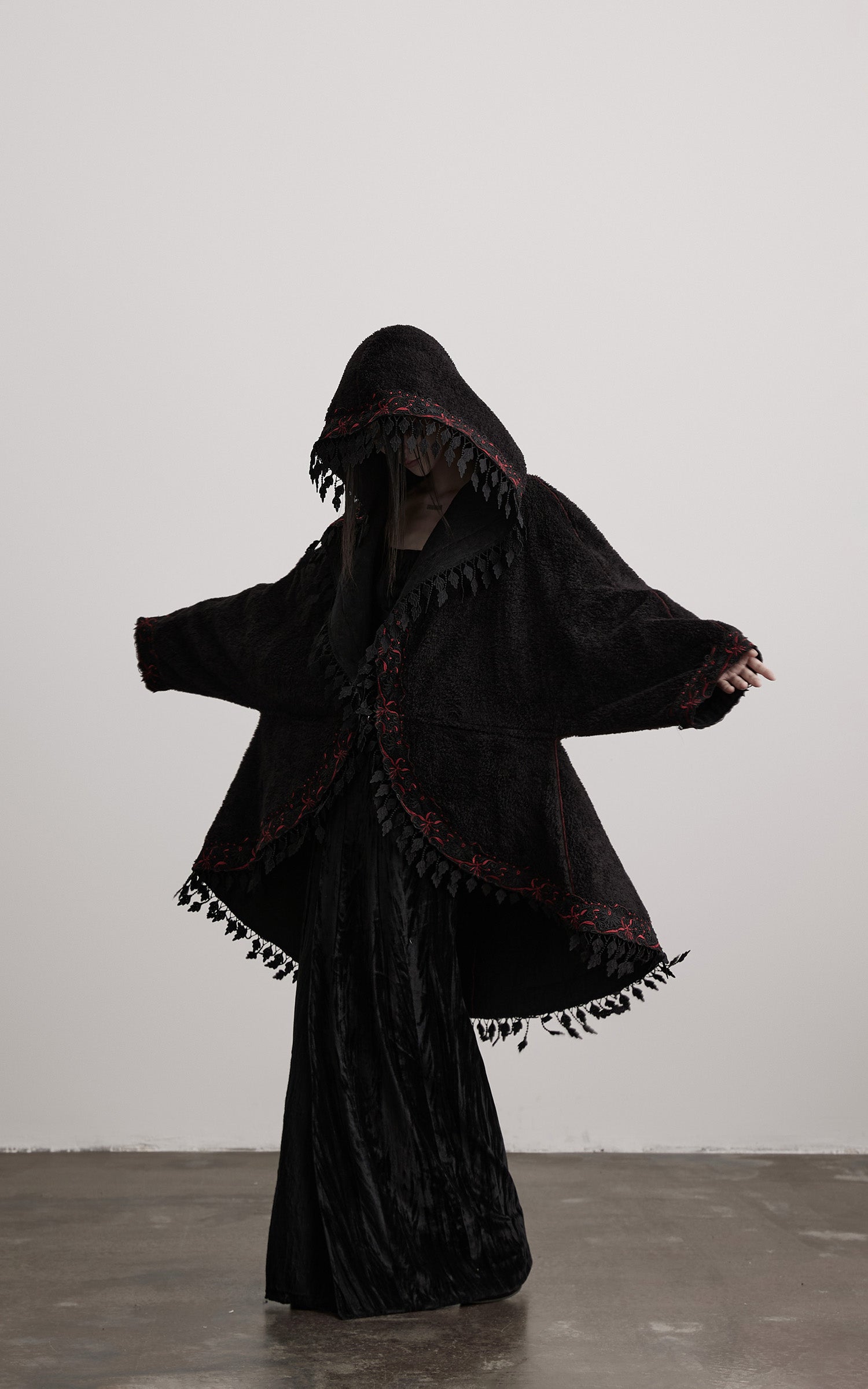 DOINDULGE Embroidered Hooded Cloak Jacket