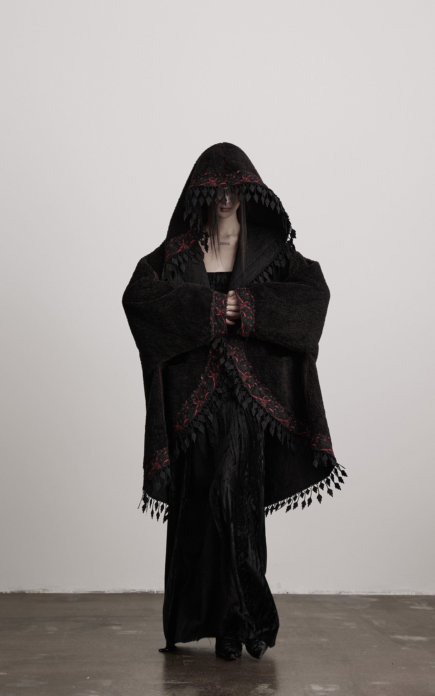 DOINDULGE Embroidered Hooded Cloak Jacket