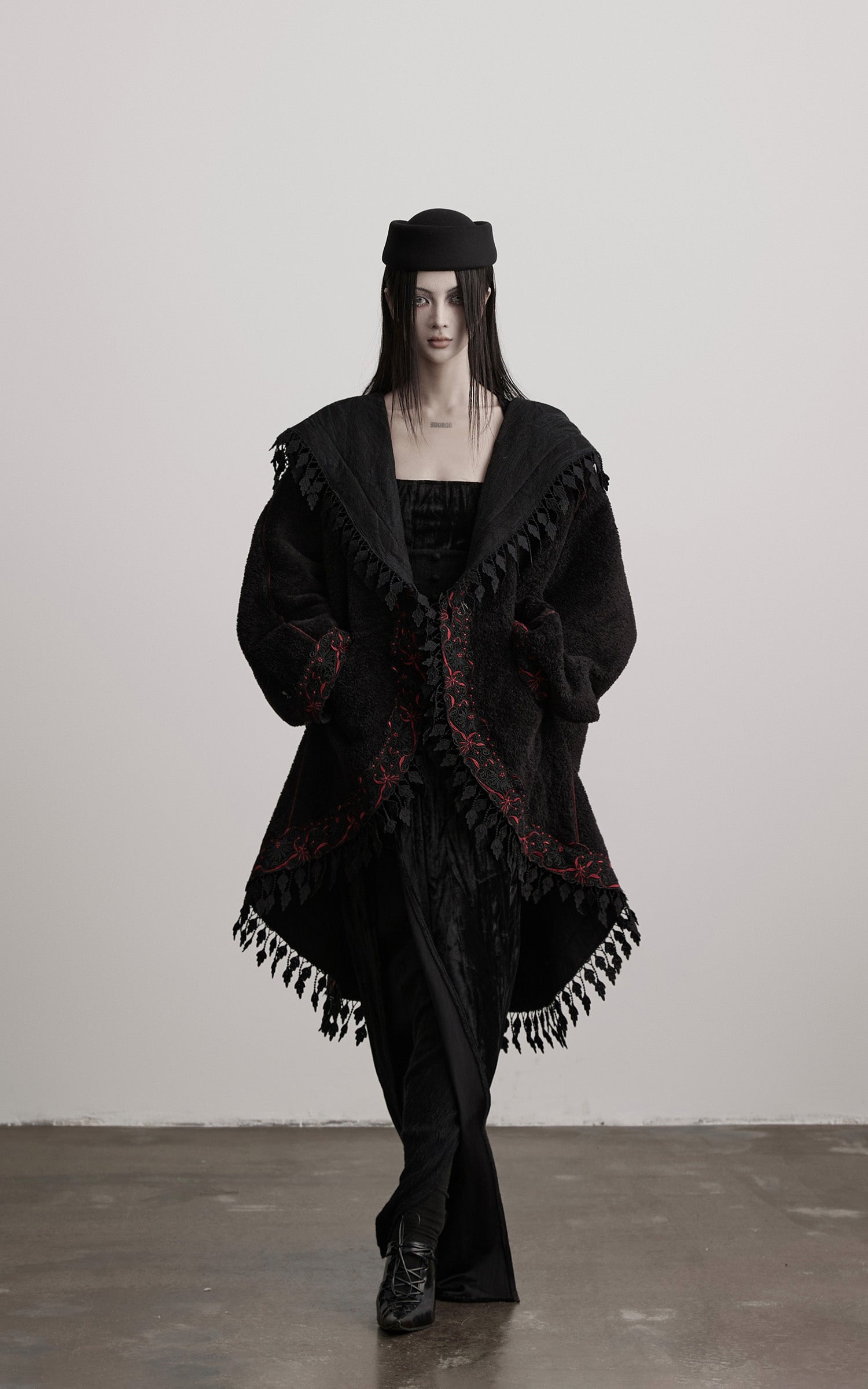 DOINDULGE Embroidered Hooded Cloak Jacket