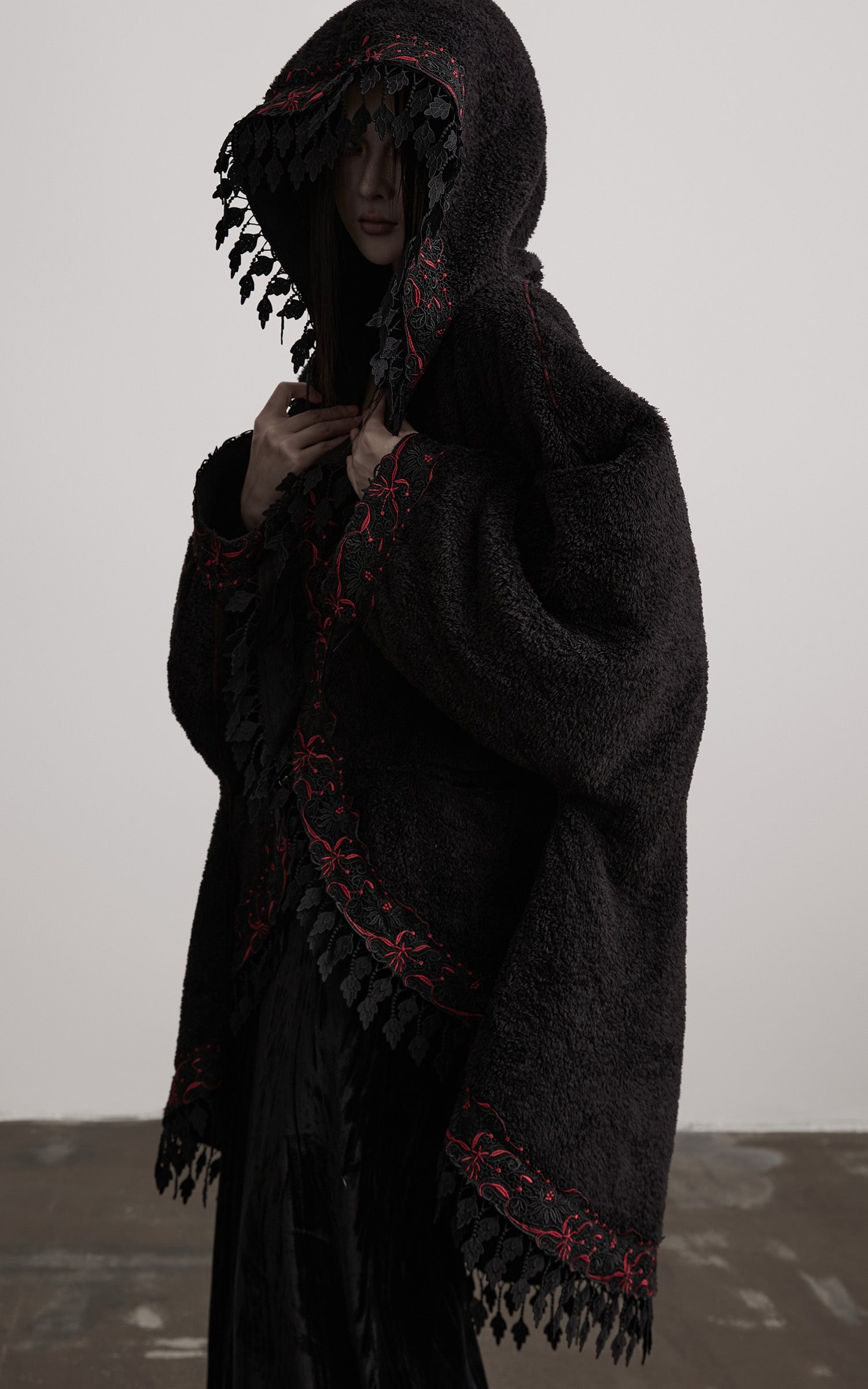 DOINDULGE Embroidered Hooded Cloak Jacket