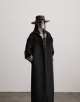 DOINDULGE Fringe-Detail Long Coat with Contrasting Patterned Lining