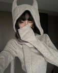 WARDEN EDGE Devil-Horn Knit Hood with Extended Scarf Detail