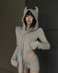WARDEN EDGE Devil-Horn Knit Hood with Extended Scarf Detail