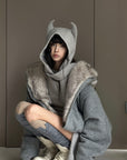 WARDEN EDGE Devil-Horn Knit Hood with Extended Scarf Detail