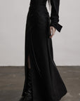 DOINDULGE High-Waist Structured Maxi Skirt with Contrast Hem