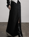 DOINDULGE High-Waist Structured Maxi Skirt with Contrast Hem