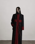 DOINDULGE Wool-Blend Contrast Panel Long Coat