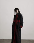 DOINDULGE Wool-Blend Contrast Panel Long Coat