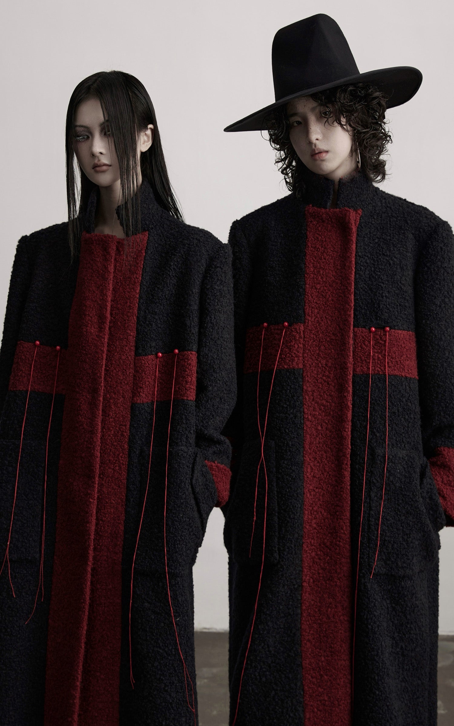 DOINDULGE Wool-Blend Contrast Panel Long Coat