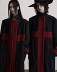 DOINDULGE Wool-Blend Contrast Panel Long Coat