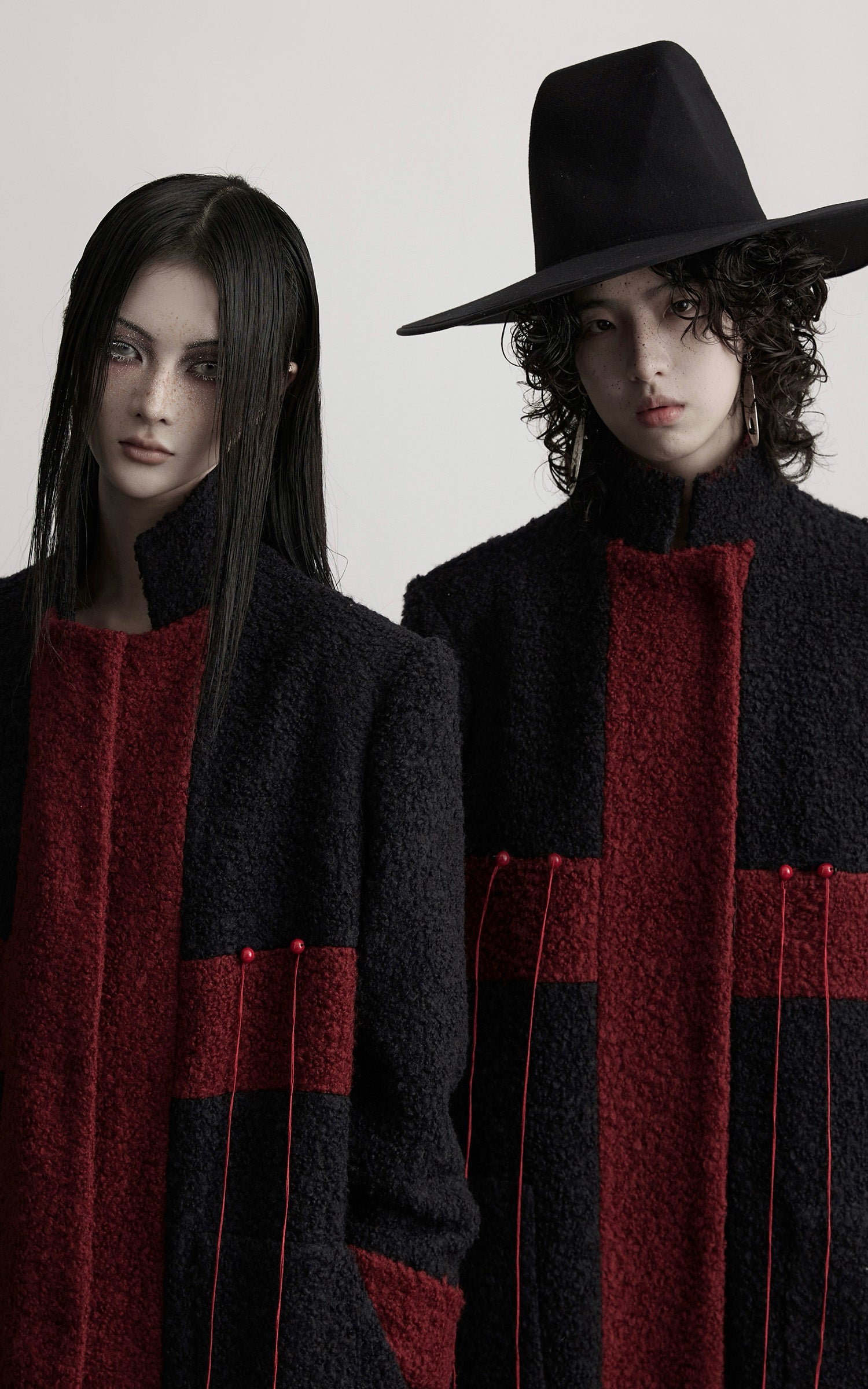 DOINDULGE Wool-Blend Contrast Panel Long Coat
