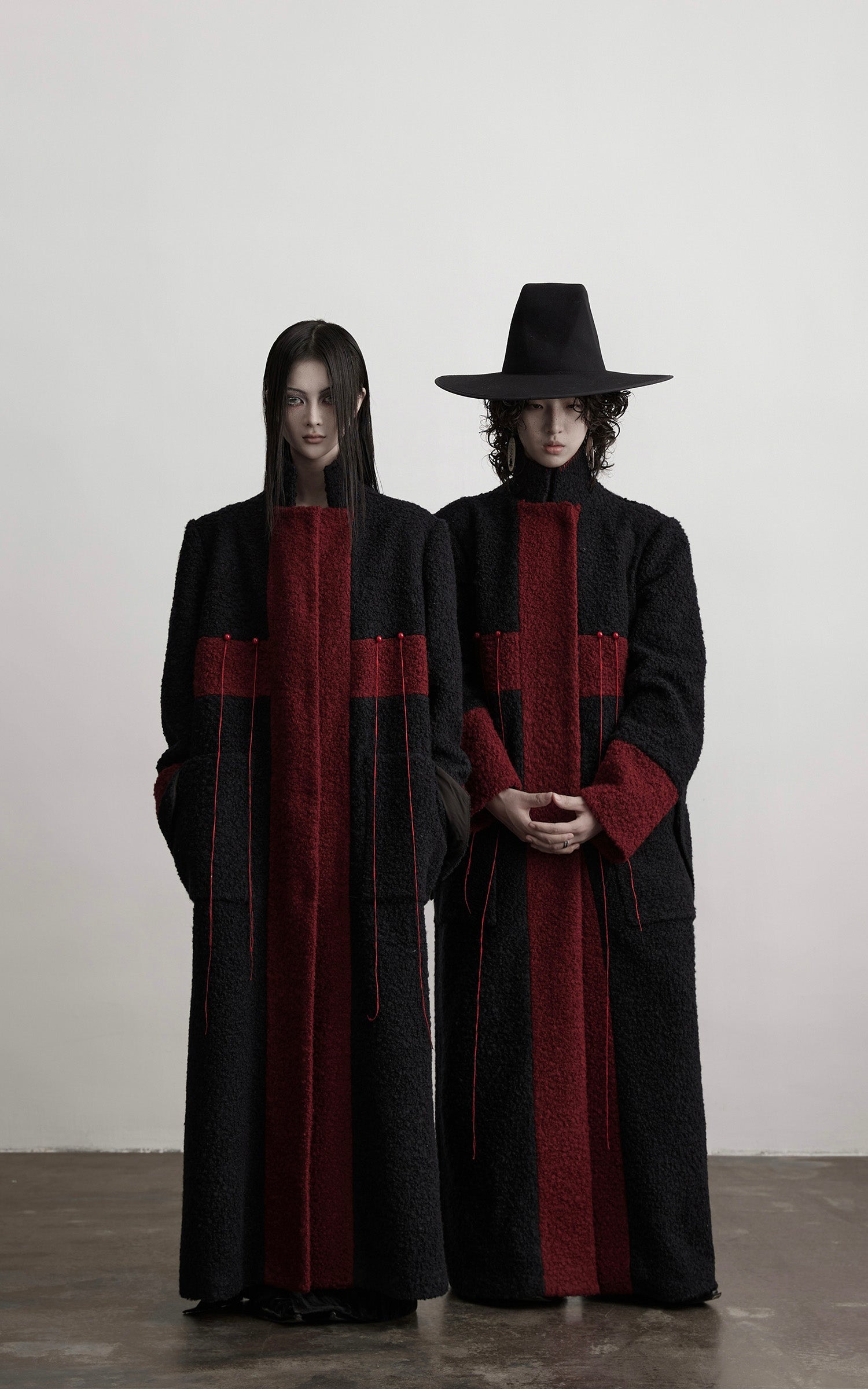 DOINDULGE Wool-Blend Contrast Panel Long Coat