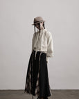 DOINDULGE Panelled Wool Skirt with Braided Trim and Tartan Inserts