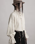 DOINDULGE Textured Gathered Sleeve Blouse