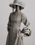 DOINDULGE Sculptural Long Coat with Faux-Fur Cuffs