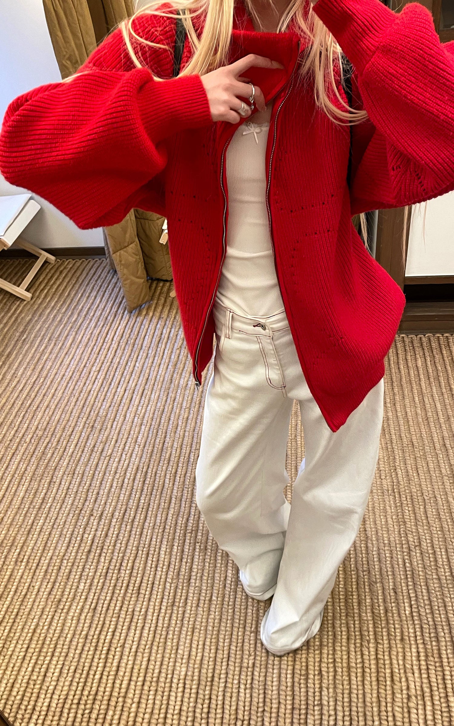 Rase le sol High Neck Oversized Wool Sweater Jacket