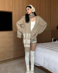 ROVENTE Nordic Jacquard Knit Cardigan Shorts and Scarf Set