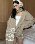 ROVENTE Nordic Jacquard Knit Cardigan Shorts and Scarf Set