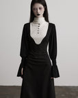 DOINDULGE Structured Contrast Panel High-Neck Dress