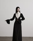 DOINDULGE Structured Contrast Panel High-Neck Dress