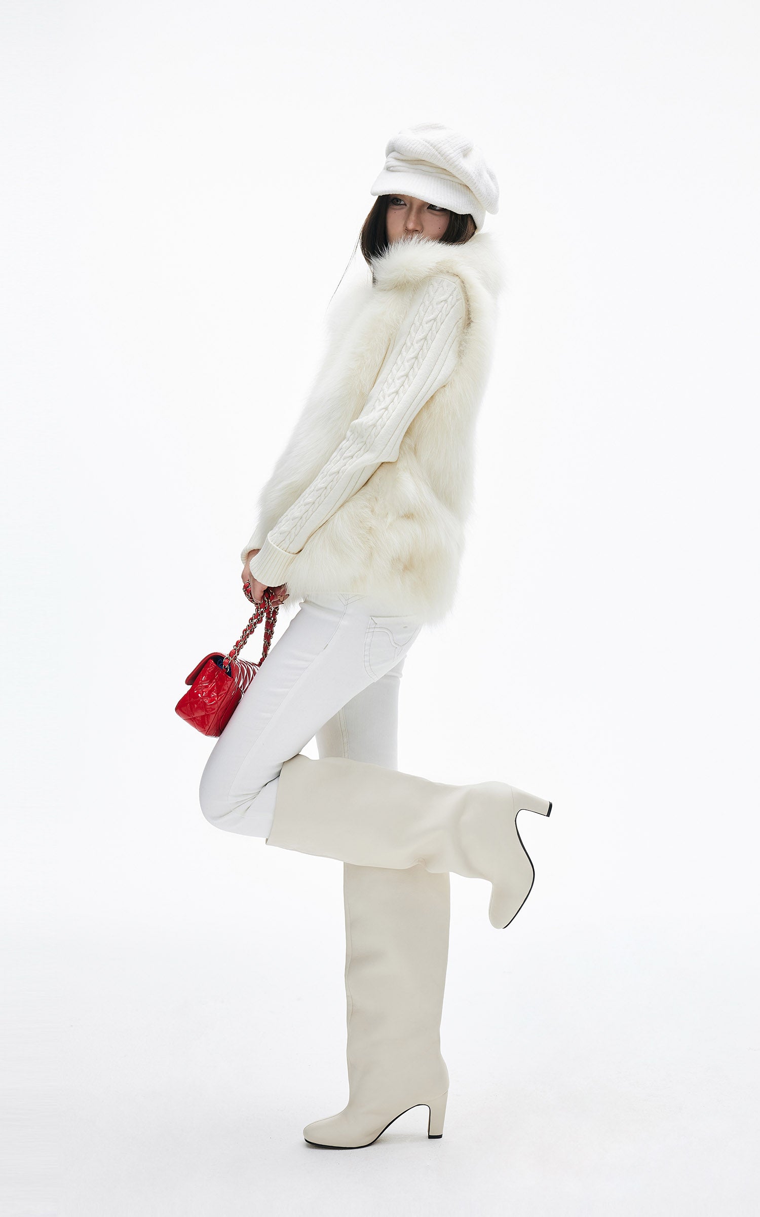 IAMXIAA 스키니 로우라이즈 화이트 데님 진