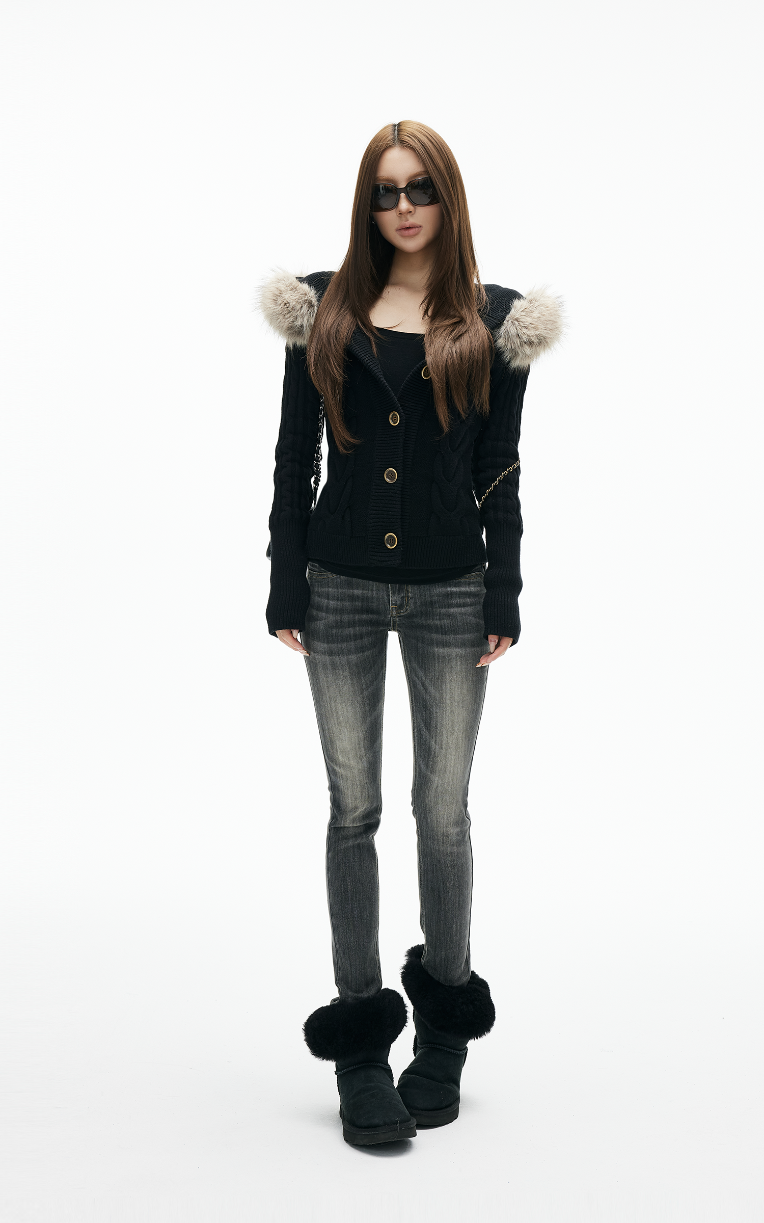 IAMXIAA 페이디드 스키니 로우라이즈 그레이 진