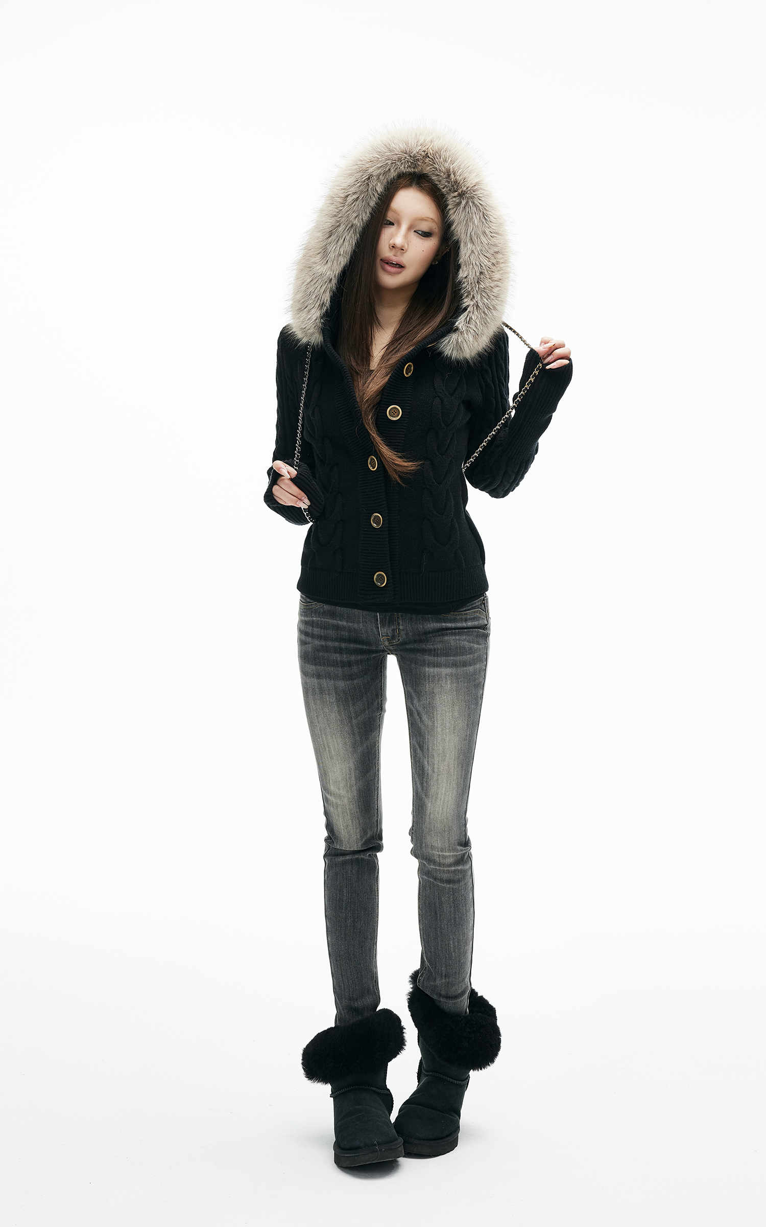 IAMXIAA 페이디드 스키니 로우라이즈 그레이 진