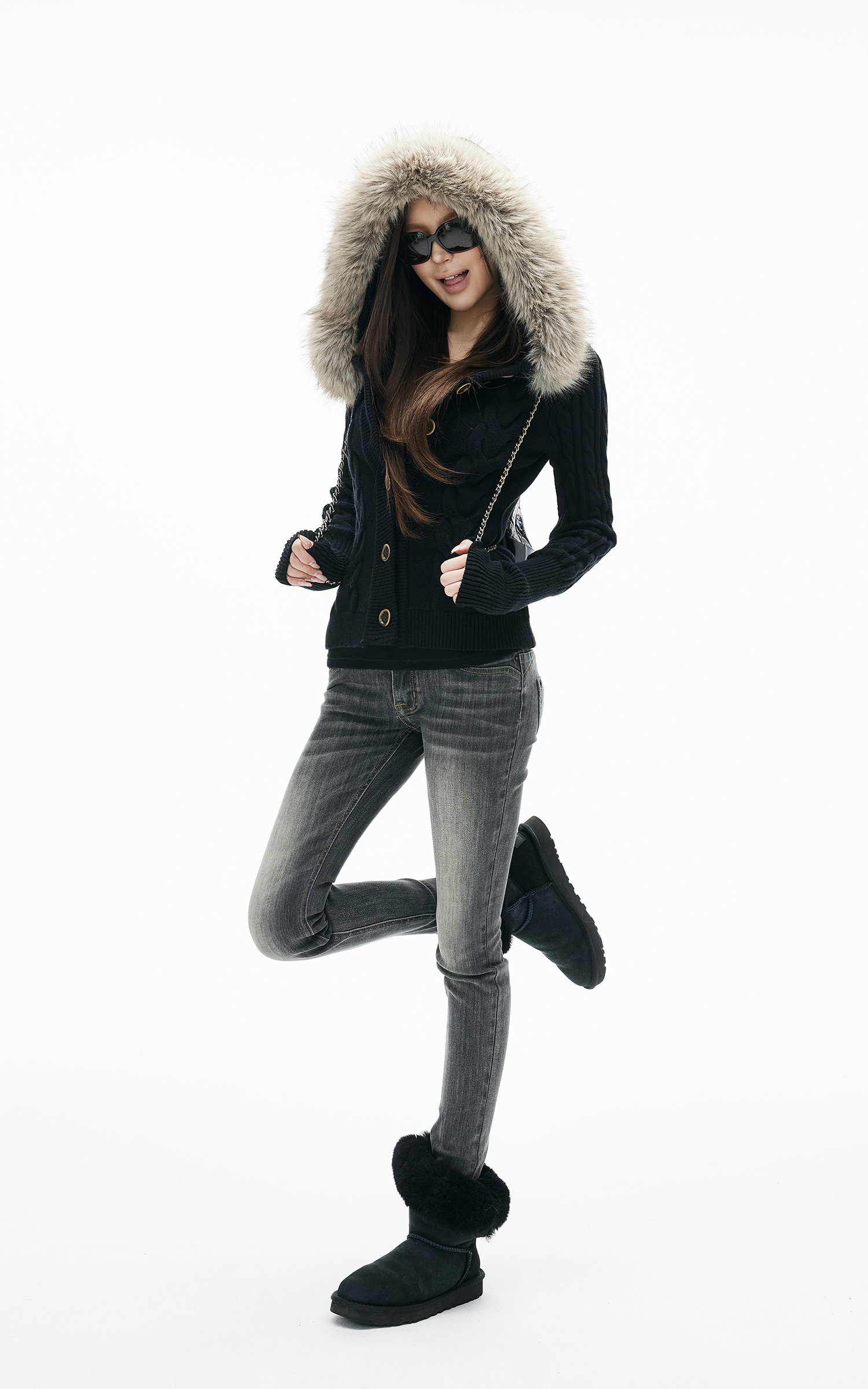 IAMXIAA 페이디드 스키니 로우라이즈 그레이 진