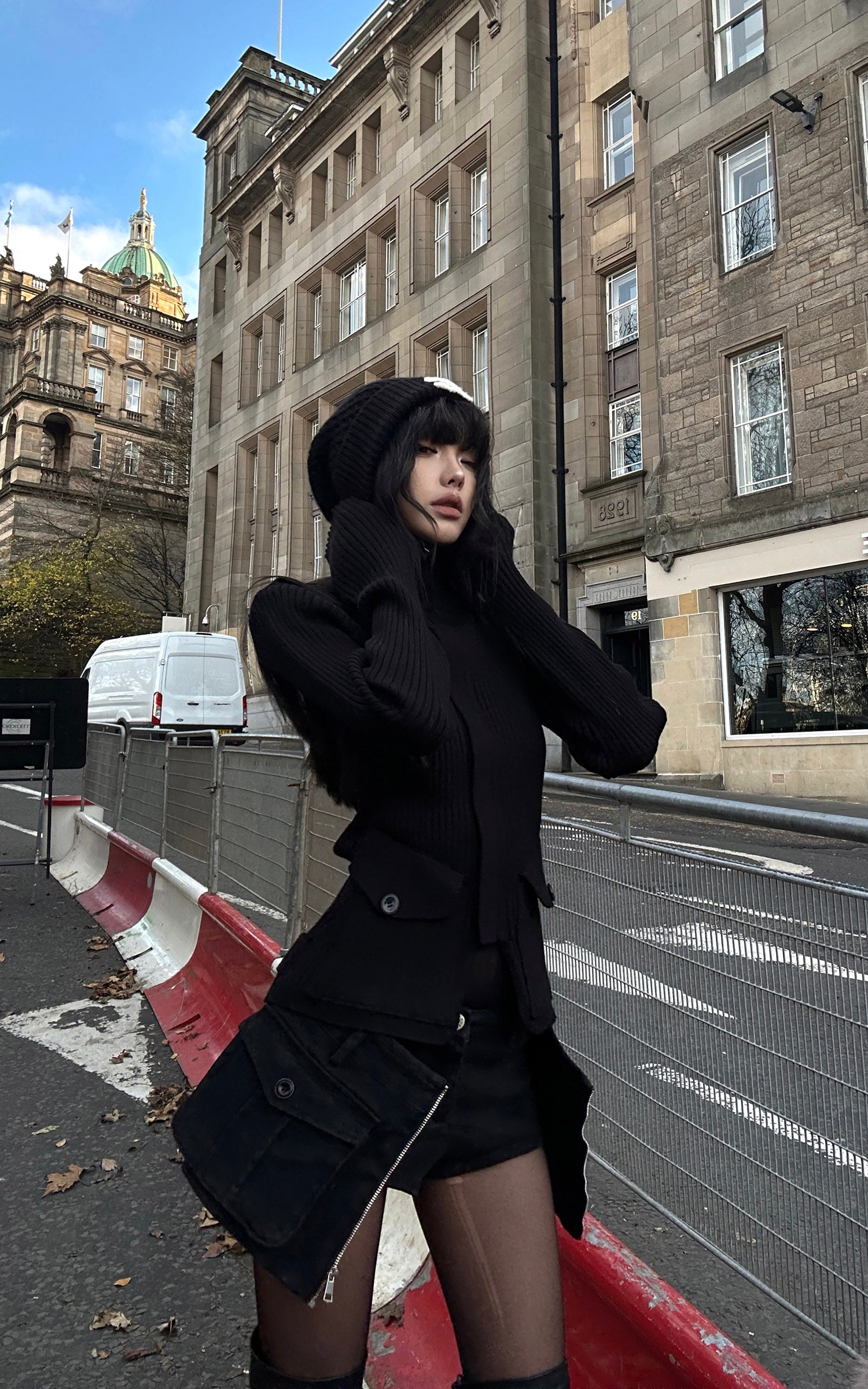 WARDEN EDGE 골지 하이넥 지퍼 니트 탑