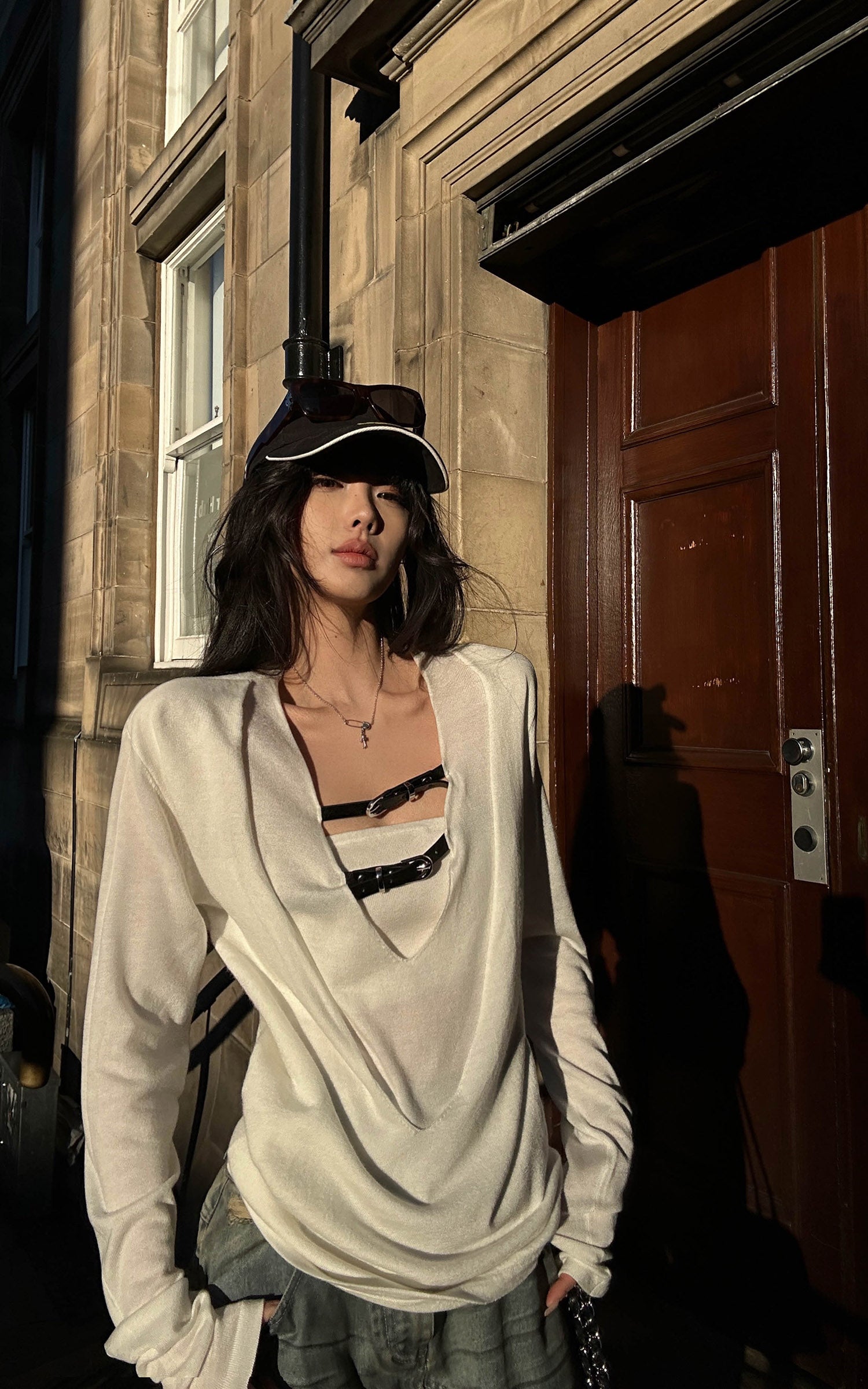 WARDEN EDGE Draped Neck Layered Tee with Integrated Bandeau