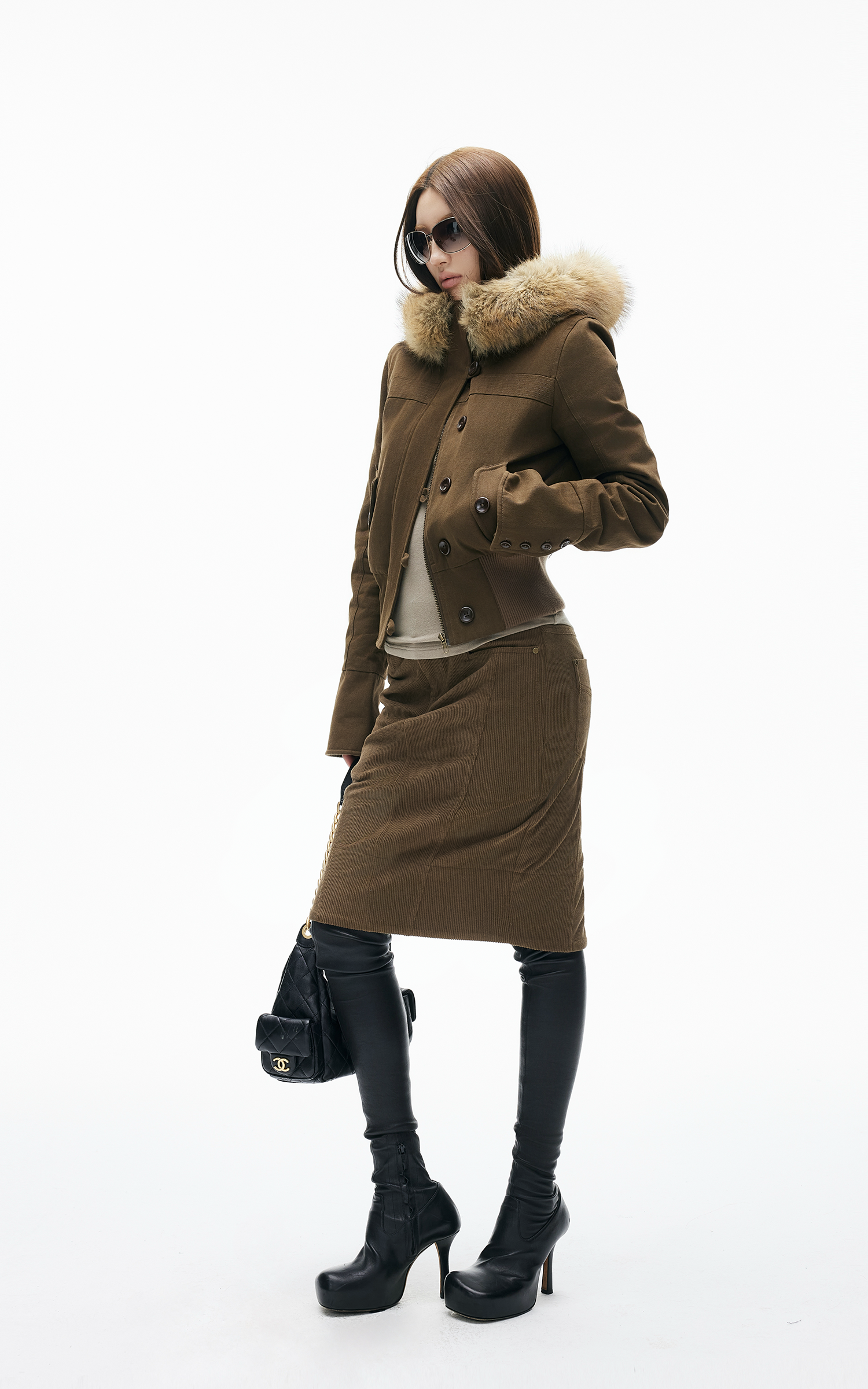 IAMXIAA Faux Fur Hooded Cropped Jacket