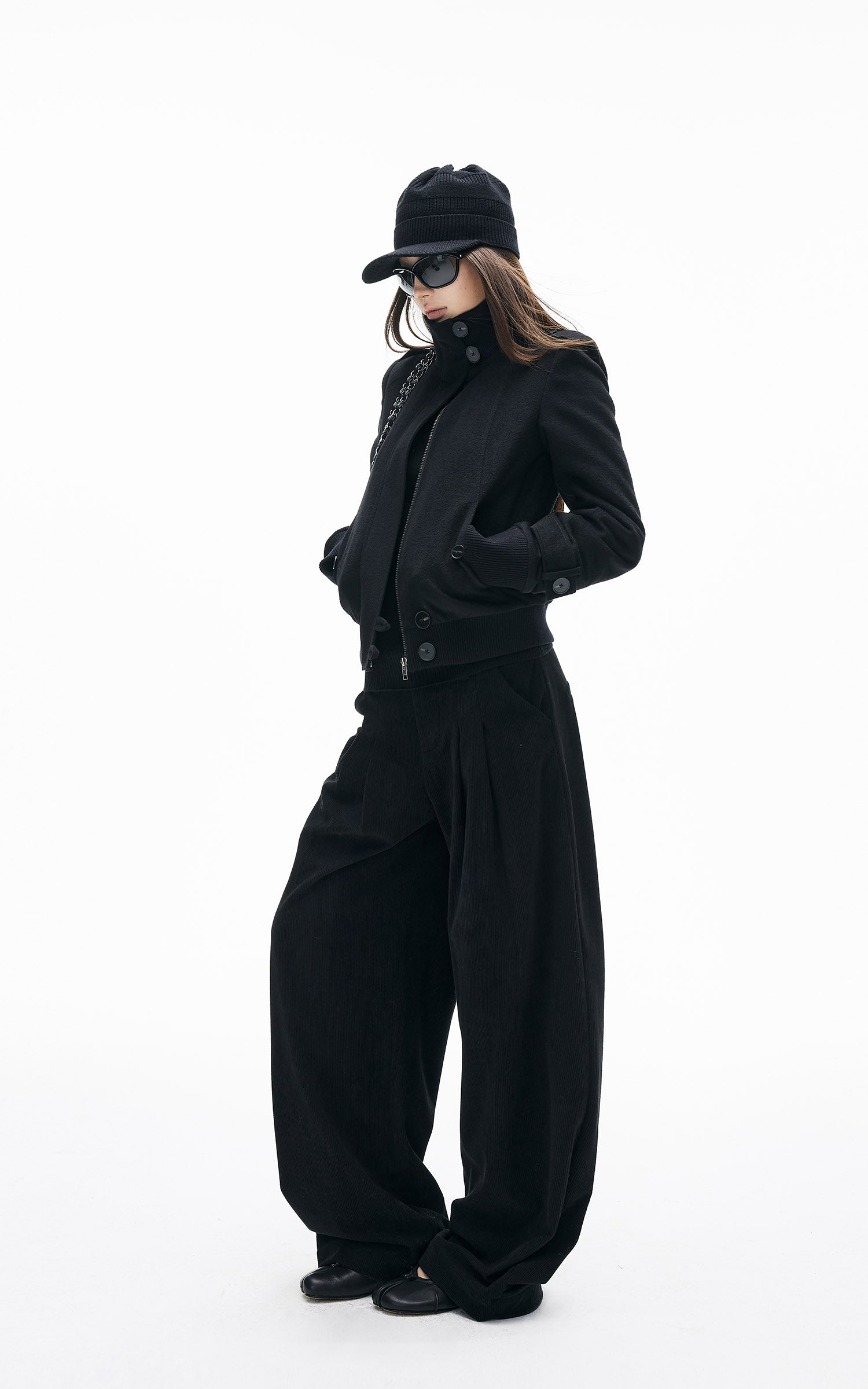 IAMXIAA 골지 와이드 레그 캐주얼 팬츠