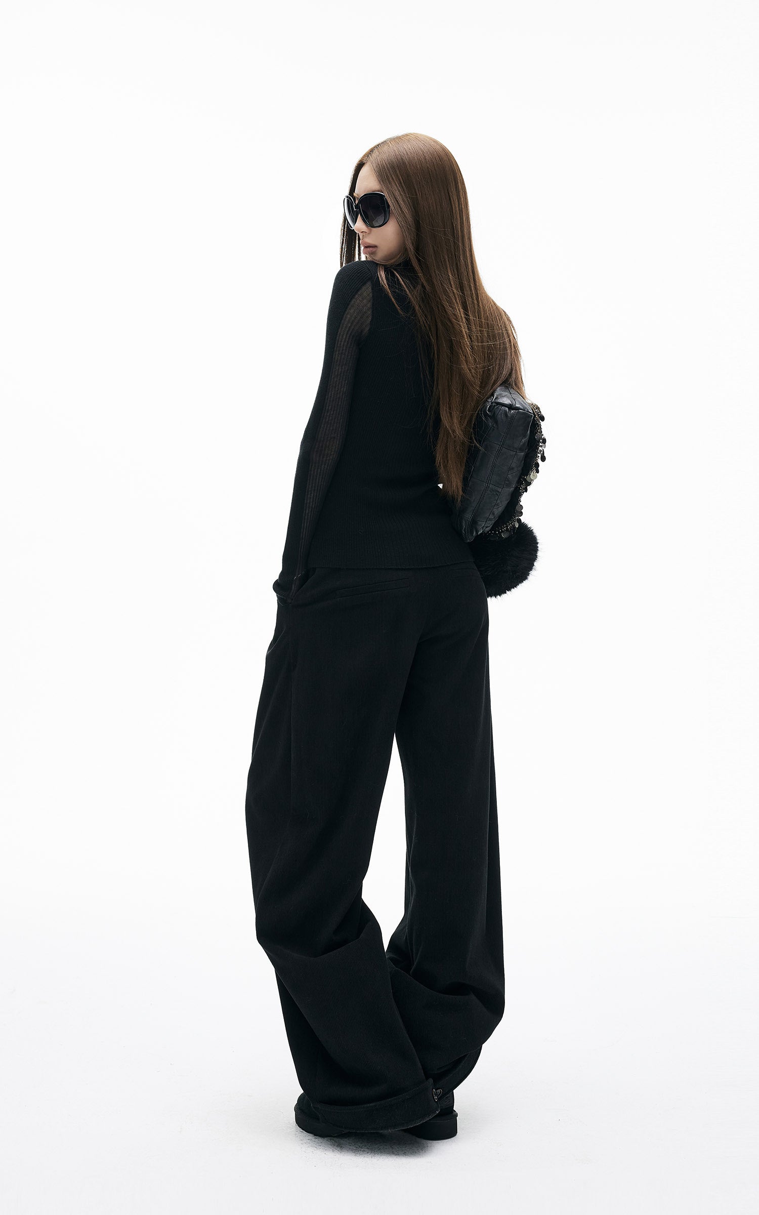 IAMXIAA Ribbed Wide Leg Casual Pants
