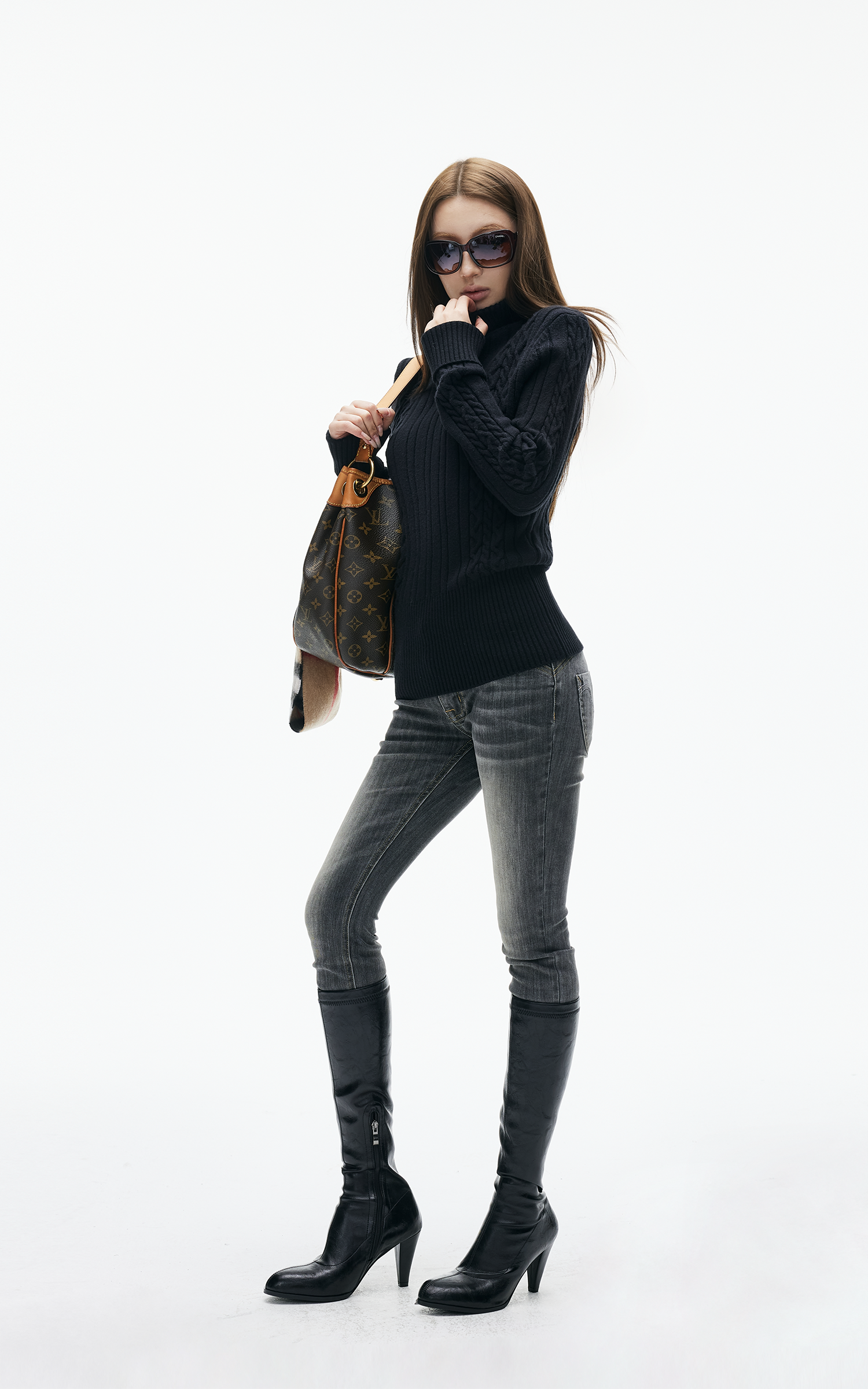 IAMXIAA Pull fin à col roulé côtelé en maille torsadée